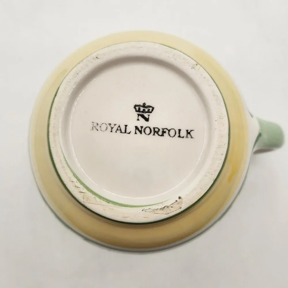 Royal Norfolk Tea Set 4 Pc Green Yellow Rose Tea Pot Sugar Creamer Napkin Holder